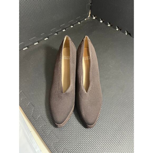 EILEEN FISHER SHOES/PUMPS SIGNY‎ KNIT BROWN SIZE 8.5 BLOCK HEELS - Picture 2 of 8